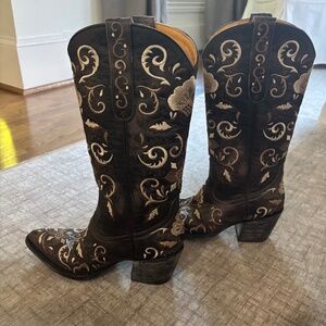 Old Gingo Floral MidShaft Brown Cowboy Boots